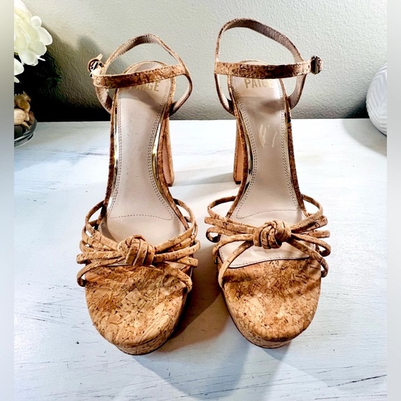 PAIGE Candice Ankle Strap Platform High Heel Cork upper/leather lining/sole, 9.5 - Picture 2 of 10